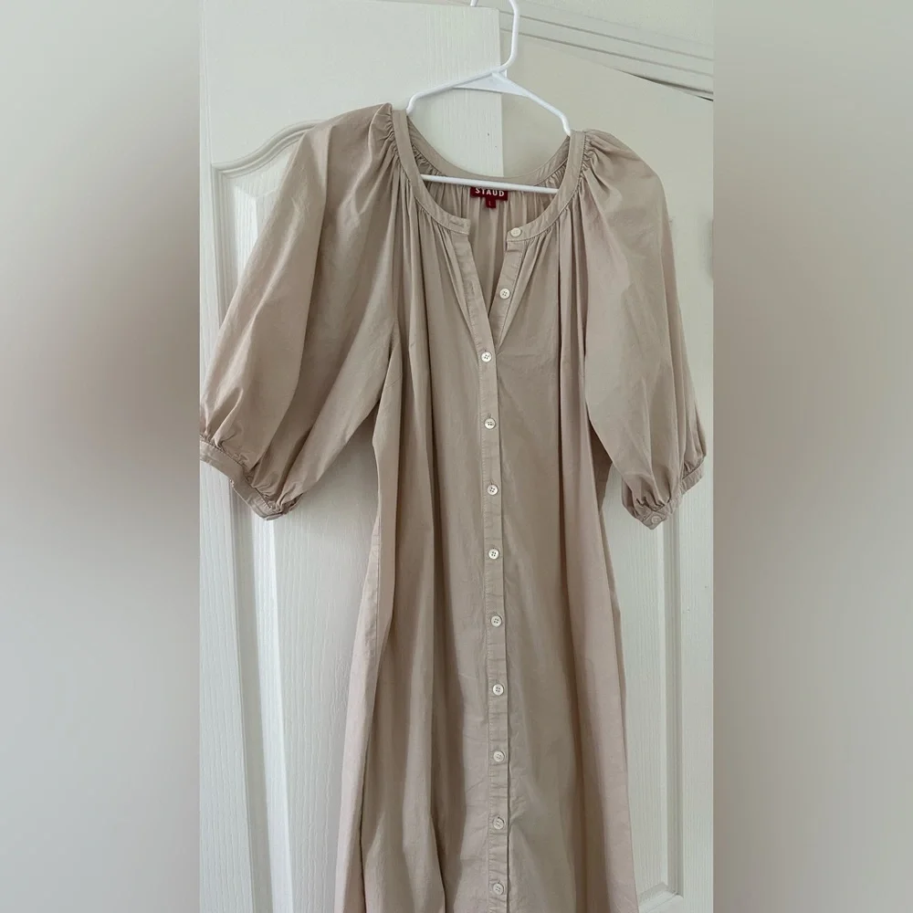Staud beige button down midi/maxi dress L - Picture 4 of 6